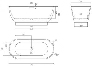 Ванна из искусственного камня ABBER Frankfurt AM9941G 170x75см серый